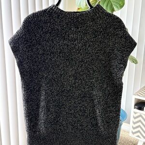 LOFT Black White Sleeveless Turtleneck Sweater
